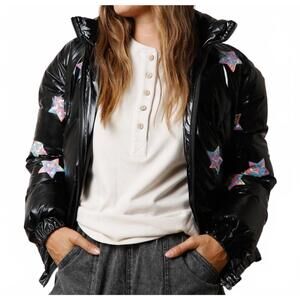NEW FANTASTIC FAWN sequin star puffer jacket in black